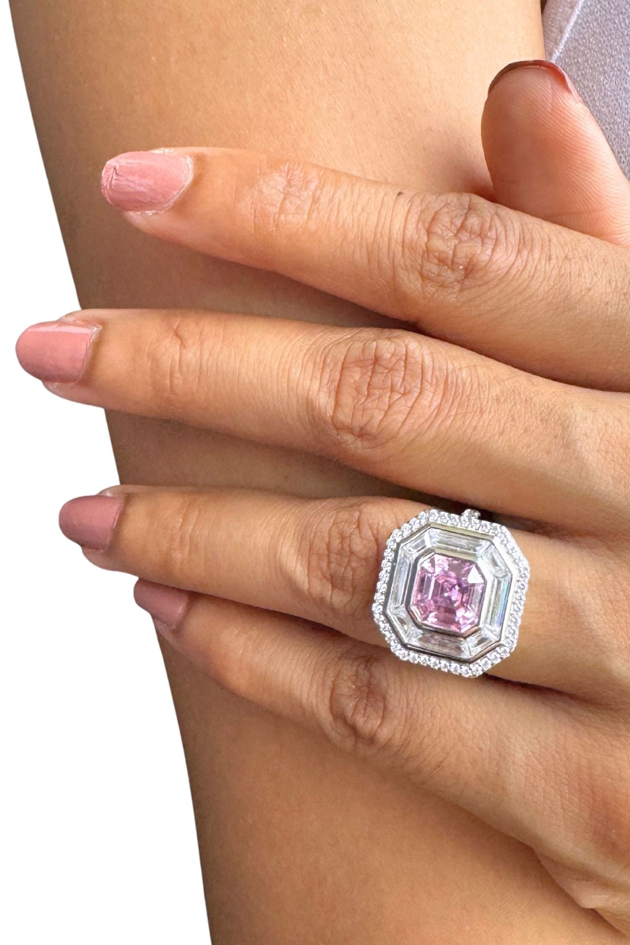 Pink Sapphire Hexagon Ring