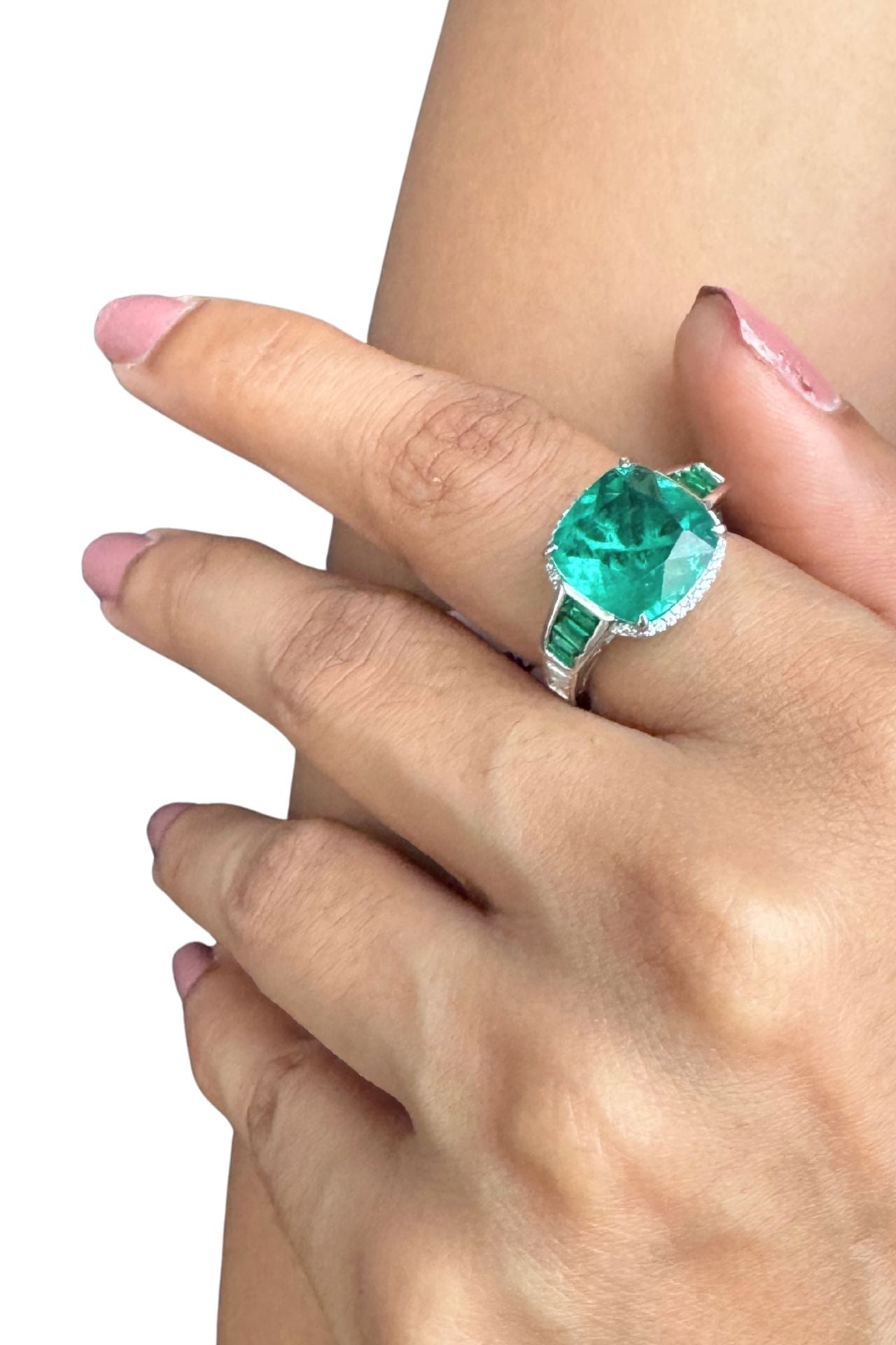Emerald Cushion Ring